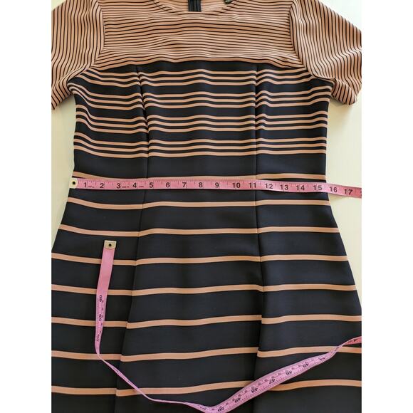 Ann Taylor Dress Fit Flare Ombre Striped Career Neutral Blue Pink Classic Size 8 - Picture 11 of 12